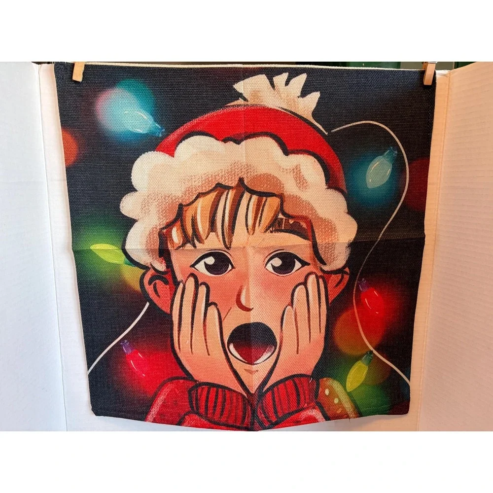 Home Alone Burlap Throw Pillow Cover - New no Tags - See Description for details